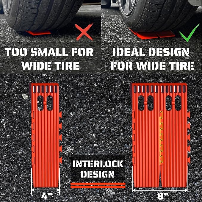 ORANGEE® 4 Pack Interlocking Tire Skate for Tow Truck, Rollback Wrecker Truck Neon Orange Color