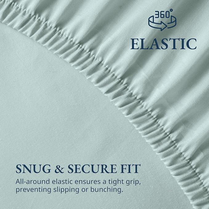 LANE LINEN Full Size Fitted Sheet & Pillowcases (No Flat Sheet) - 100% Organic Cotton Soft & Breathable Percale Weave Fitted Sheet Set - 15'' Deep Pocket For Snug Fit - GOTS Certified - Cool Blue