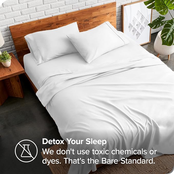Bare Home Queen Sheet Set - 1800 Ultra-Soft Microfiber Queen Bed Sheets - Double Brushed - Deep Pockets - Easy Fit - 4 Piece Set - Bedding Sheets & Pillowcases (Queen, White)