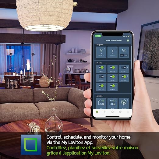 Leviton Decora Smart Dimmer Switch, Wi-Fi, Works with Matter, My Leviton, Alexa, Google Assistant, Apple Home/Siri & Wired or Wire-Free 3-Way, Neutral Wire Required, D36HD-1RW, White
