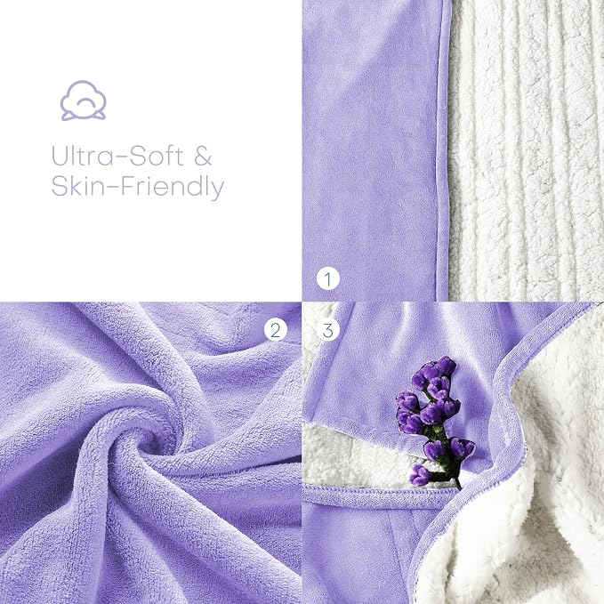 Electric Heated Blanket Queen Size 84"x90", Dual-Sided Coral Fleece & Sherpa Fabric, 4 Heat Settings & 10H Auto Off, Soft Warm for Home Office Bed Couch, Machine Washable, Dual Control, Light Purple
