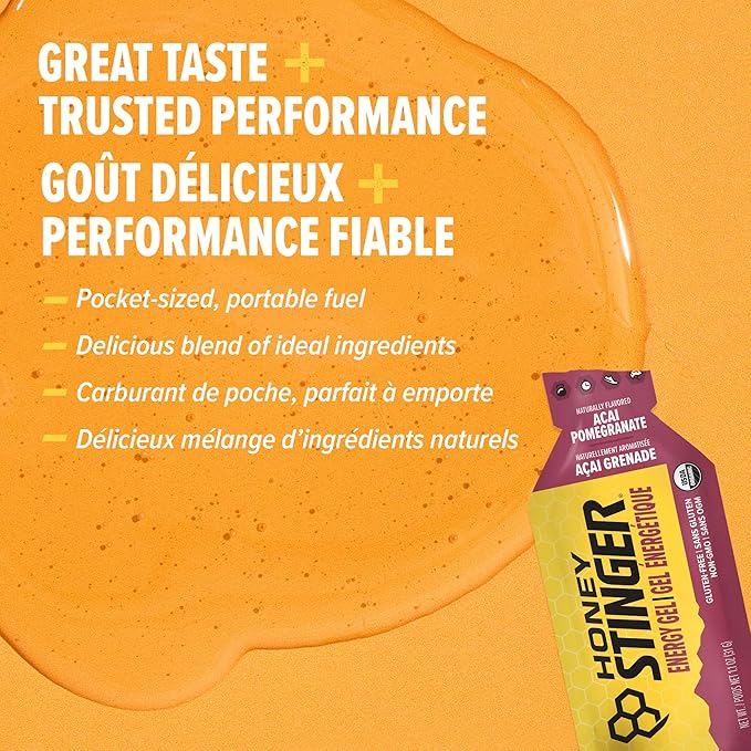 Honey Stinger Organic Acai Pomegranate Energy Gel, Gluten Free & Caffeine Free, for Exercise, Running and Performance, Sports Nutrition for Home & Gym, Pre and Mid Workout, 24 Pack, 26.4 Ounce