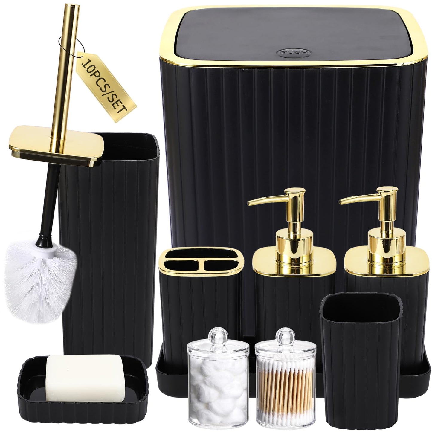 Ensemble d'accessoires de salle de bain XLHOMO - Magnifique ensemble de salle de bain 10 pièces comprenant une brosse WC, une poubelle, un porte-coton-tige et un distributeur de savon