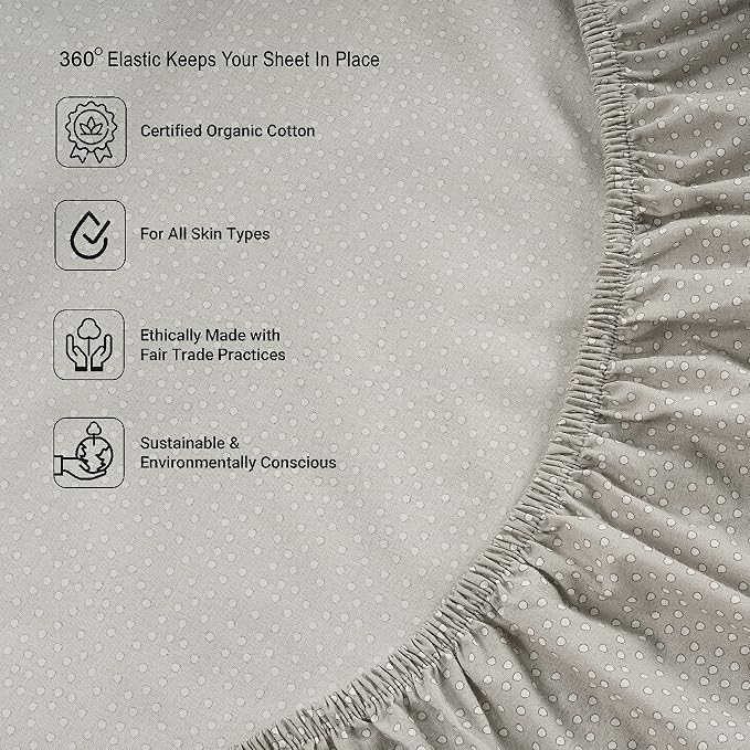 LANE LINEN Twin XL Fitted Sheet, 100% Organic Cotton 2-Piece Set (1 Fitted Sheet, 1 Pillowcase), Percale Weave, Bottom Sheet, Soft, Fits Mattress Upto 15" Deep - Grey (White Dot)(No Flat Sheet)