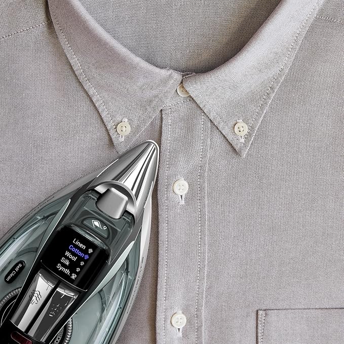 Rowenta Iron, Focus Excellence Stainless Steel Soleplate Steam Iron for Clothes, Retractable Cord, 400+ Microsteam Holes, Powerful steam, LED Display, 1750 W Ironing Clothes, Cordreel, Green DW5432
