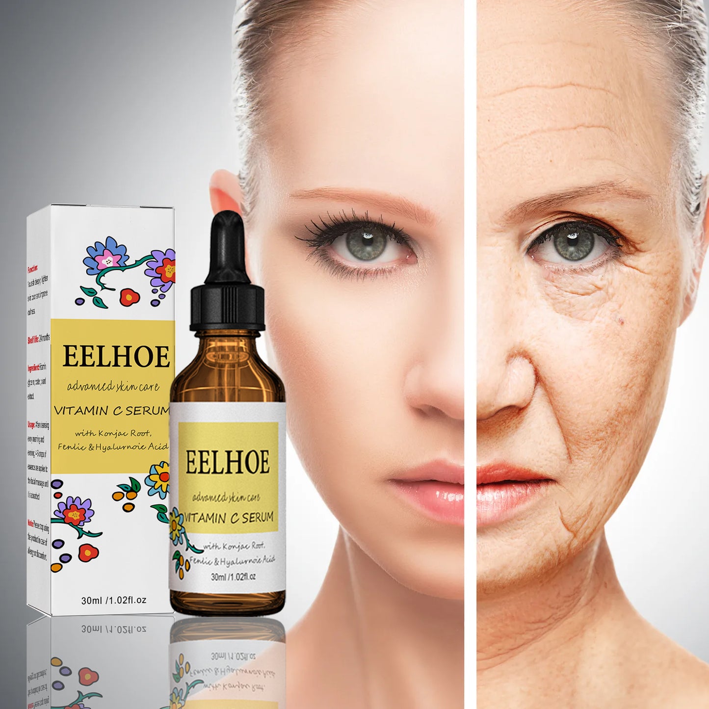 Sérum Éclat Vitamine C EELHOE, Éclaircit la Peau, Hydrate, Resserre les Pores, Raffermit et Anti-Rides